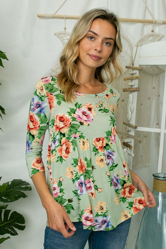 FLORAL PRINT JERSEY BABYDOLL TOP