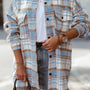 Sky Blue Plaid Flap Pocket Long Sleeve Shacket