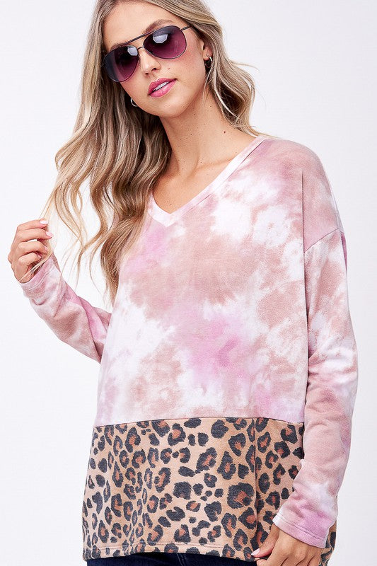 CLOUD TIE DYE CHEETAH MIX BOXY TOP