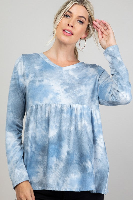 CLOUD TIE DYE CASUAL BABYDOLL TOP