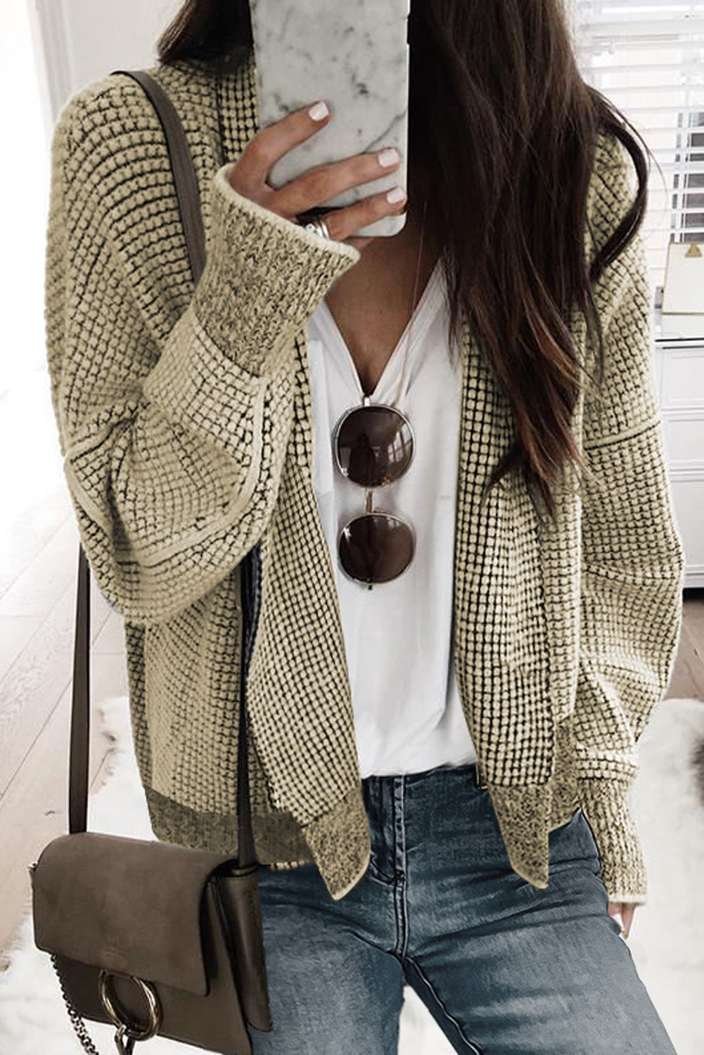 Gray Textured Knit Pocketed Duster Cardigan