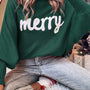 Blackish Green Merry Letter Embroidered High Neck Sweater