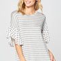 PLUS POLKA DOT RUFFLE SLEEVE TOP