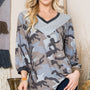 Celeste Full Size Camouflage V-Neck Balloon Sleeve Top