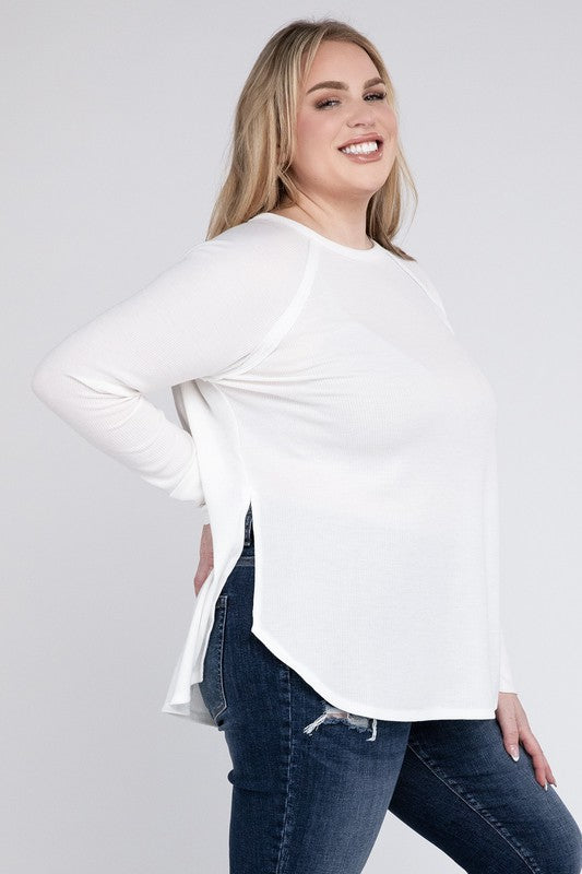 Plus Melange Baby Waffle Long Sleeve Top