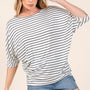 BOMBOM Striped Boat Neck Dolman Sleeve Top