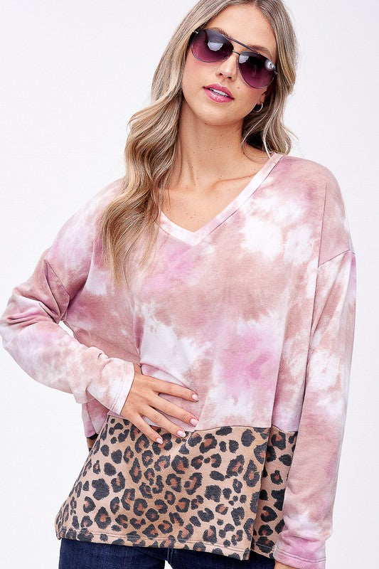 CLOUD TIE DYE CHEETAH MIX BOXY TOP