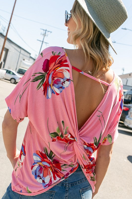 FLORAL TWIST BACK LOOSE FIT TOP