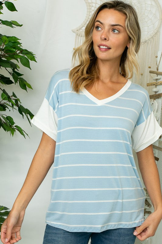 BIG STRIPE JERSEY MIXED BOXY TOP