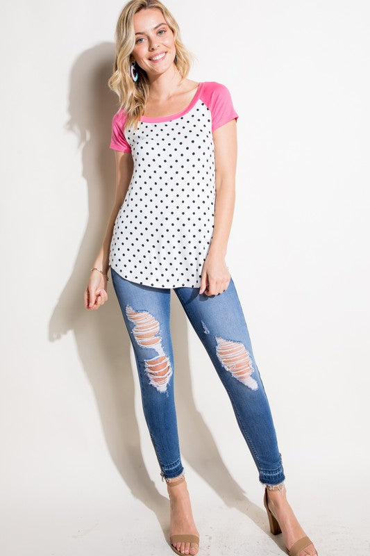 PLUS POLKA DOT MIX BASEBALL TOP