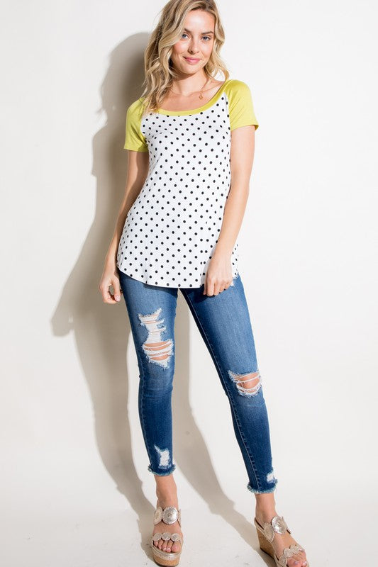 PLUS POLKA DOT MIX BASEBALL TOP