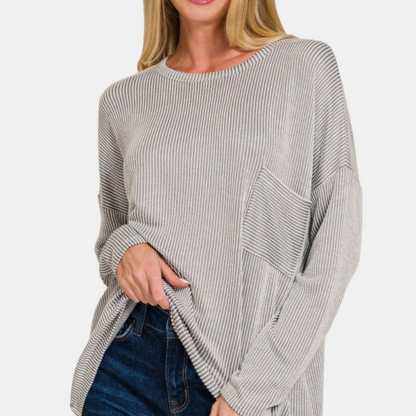 Zenana Ribbed Striped Long Sleeve T-Shirt