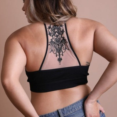 Plus Size Tattoo Mesh Racerback Bralette