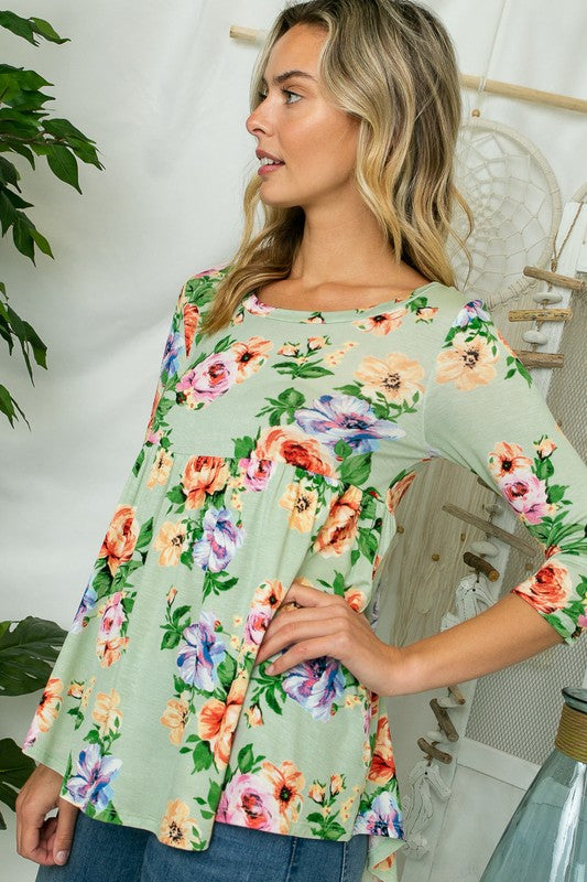 FLORAL PRINT JERSEY BABYDOLL TOP