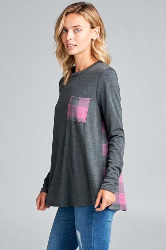 PLAID POCKET MIXED TOP