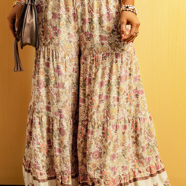 Multicolor Boho Floral Patchwork Loose Fit Wide Leg Pants