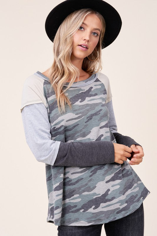 PLUS CAMOUFLAGE COLOR BLOCK TOP