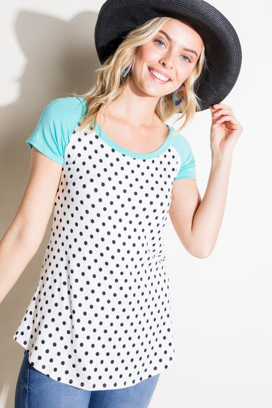 PLUS POLKA DOT MIX BASEBALL TOP