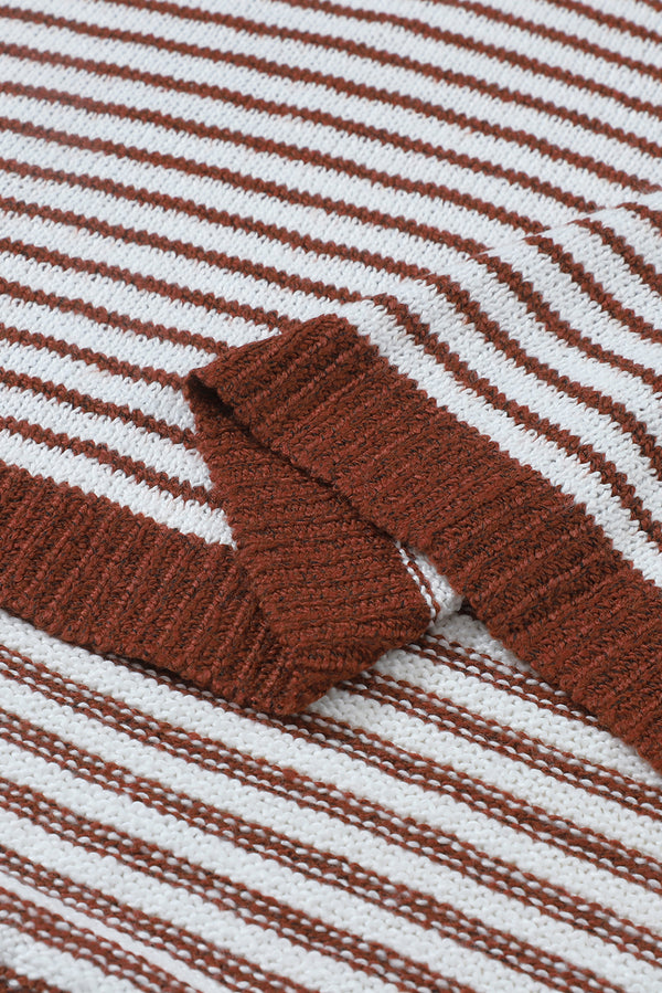 Brown Striped Turtleneck Loose Sweater