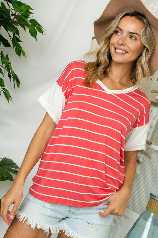 BIG STRIPE JERSEY MIXED BOXY TOP