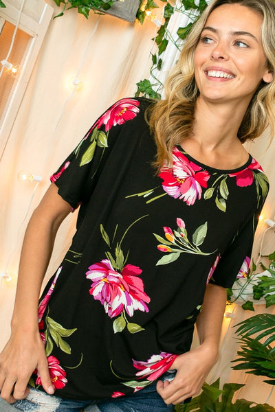 FLORAL TWIST BACK LOOSE FIT TOP - Crazy Like a Daisy Boutique #