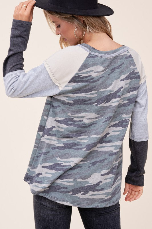 PLUS CAMOUFLAGE COLOR BLOCK TOP