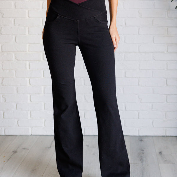 Building Habits Twill Flared Crossover Waist Pant in Black