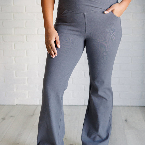 Building Habits Twill Flared Crossover Waist Pant in Titanium