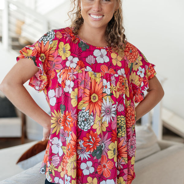 Flit About Floral Top in Pink