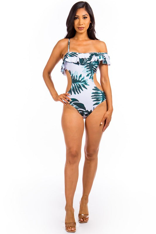 OPEN SIDED ONE PIECE BATHING SUIT WITH RUFFLED SHO - Crazy Like a Daisy Boutique #