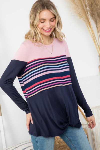 SOLID STRIPE MIX COLORBLOCK TOP - Crazy Like a Daisy Boutique #