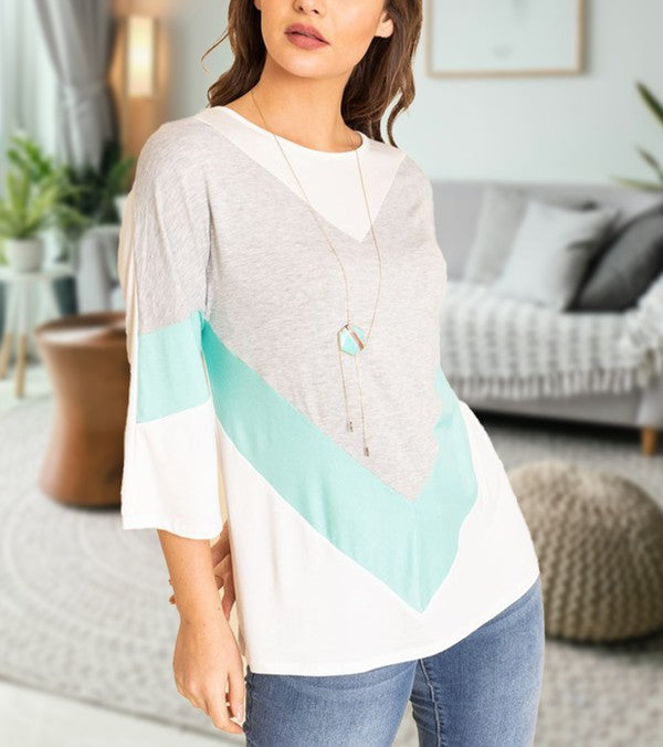 Chevron Bell Sleeve Color Block - Crazy Like a Daisy Boutique #