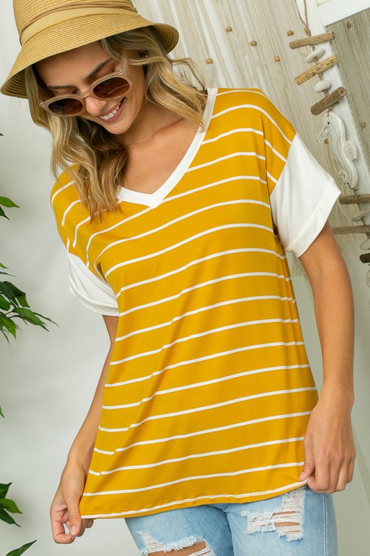 BIG STRIPE JERSEY MIXED BOXY TOP