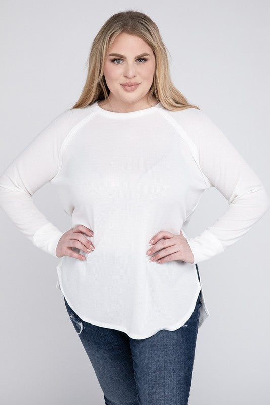 Plus Melange Baby Waffle Long Sleeve Top