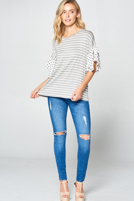 POLKA DOT RUFFLE SLEEVE TOP