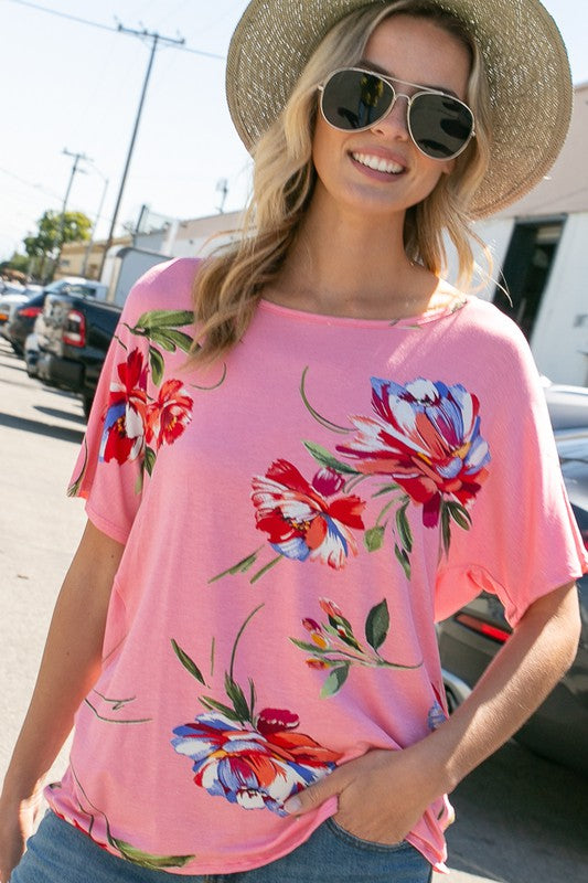 FLORAL TWIST BACK LOOSE FIT TOP