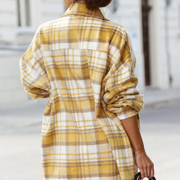 Yellow Plaid Flap Pocket Long Sleeve Shacket