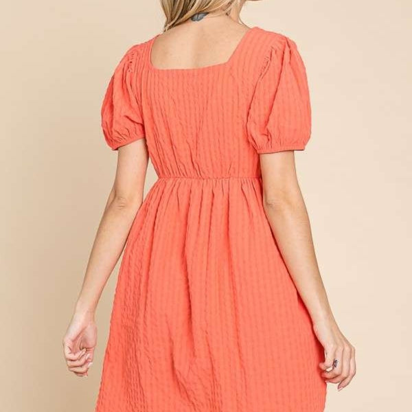 Culture Code Textured Square Neck Short Sleeve Dress