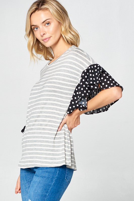 POLKA DOT RUFFLE SLEEVE TOP