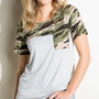 PLUS PIN STRIPE CAMO MIX POCKET TOP