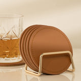 6 Round PU Leather Coasters Set - Crazy Like a Daisy Boutique #