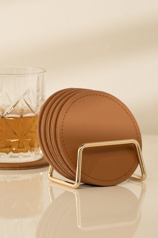 6 Round PU Leather Coasters Set - Crazy Like a Daisy Boutique #