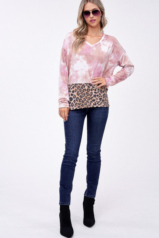 CLOUD TIE DYE CHEETAH MIX BOXY TOP