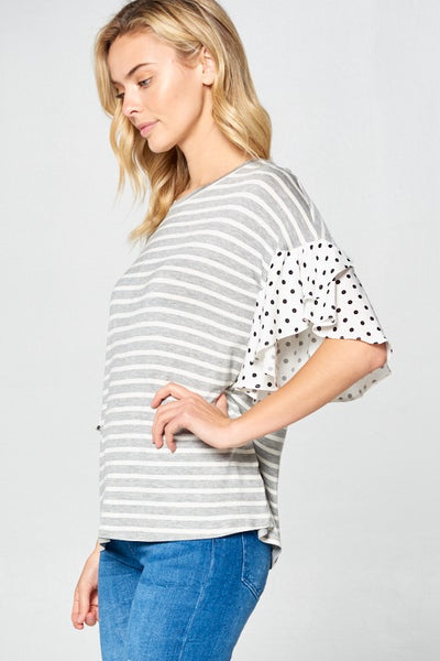 PLUS POLKA DOT RUFFLE SLEEVE TOP