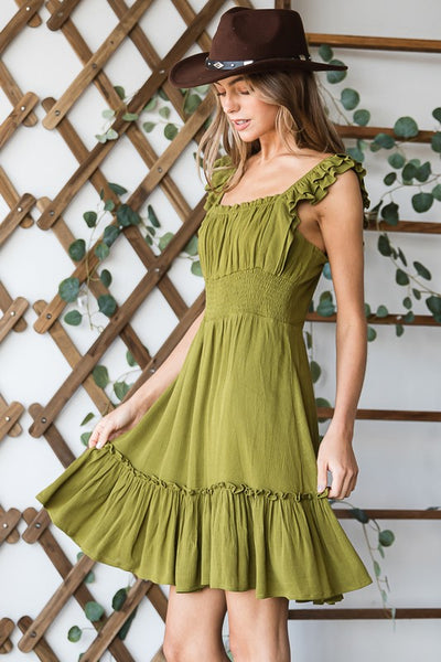 Ruched waist ruffled sleeveless dress - Crazy Like a Daisy Boutique #