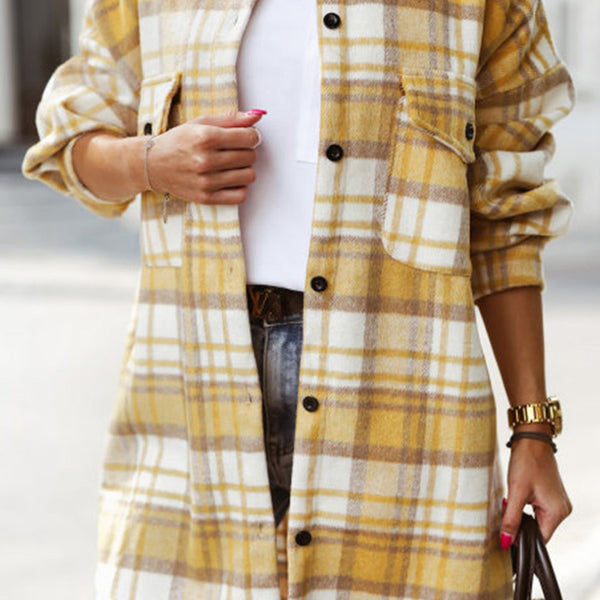 Yellow Plaid Flap Pocket Long Sleeve Shacket