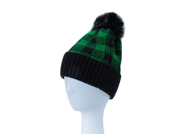 CHECKERED POM POM BEANIE - Crazy Like a Daisy Boutique #