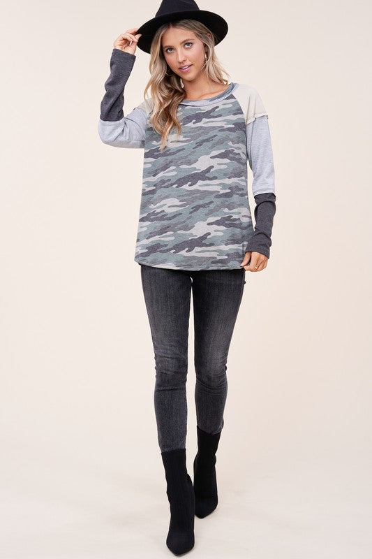 PLUS CAMOUFLAGE COLOR BLOCK TOP