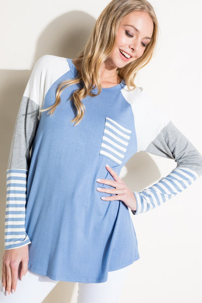 SOLID STRIPE COLOR BLOCKED TOP - Crazy Like a Daisy Boutique #