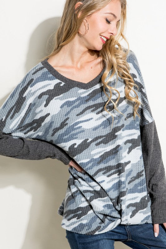 WAFFLE CAMOUFLAGE TOP - Crazy Like a Daisy Boutique #